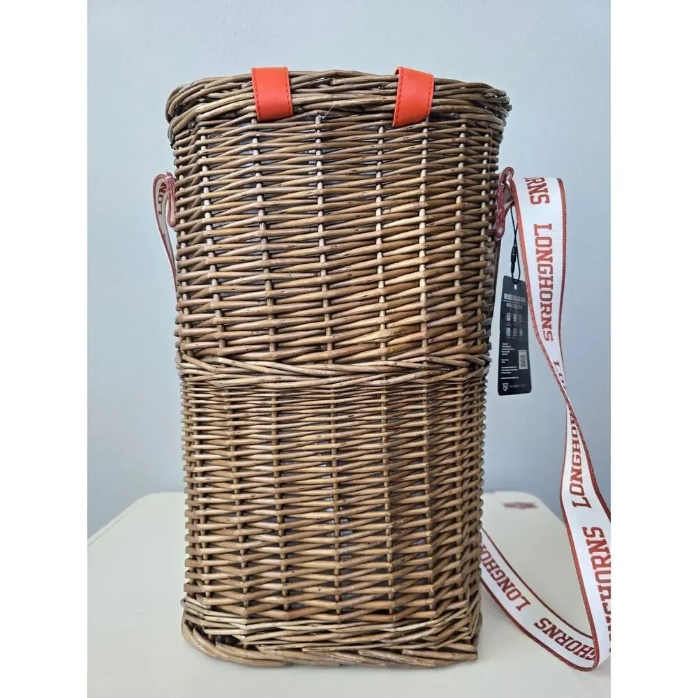 Texas Longhorns Wicker Cooler Bag With Corkscrew NWT Insulated Picnic Tailgate